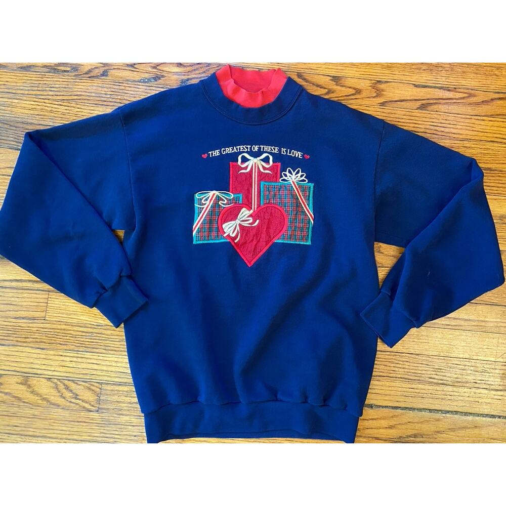Vintage USA Sweatshirt Double Collar Women’s M Pleasant Shade Navy Love